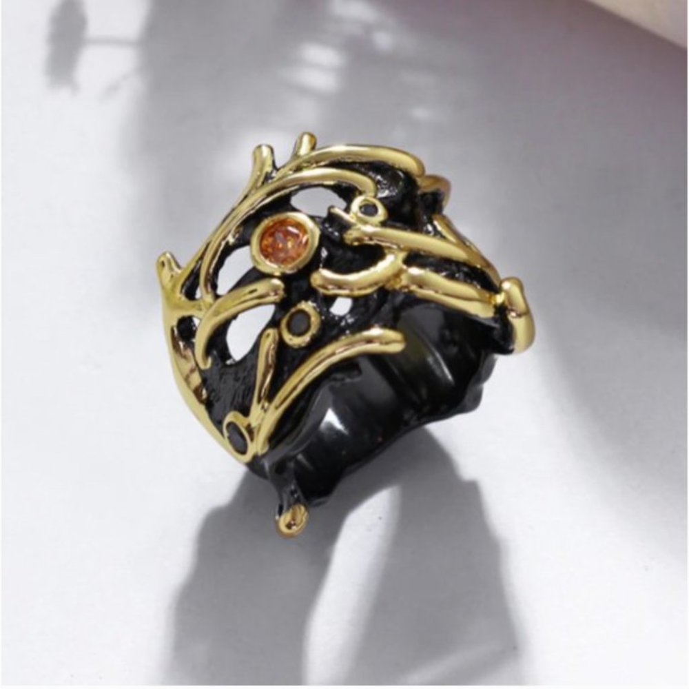 NEW Italian Jewelry Black Gold Ring - Picture 7 of 11